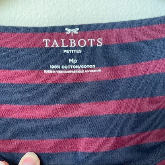 Talbots 100% Cotton 3/4 Sleeve Stripped Dress Featuring Gold Button - Picture 5 of 9